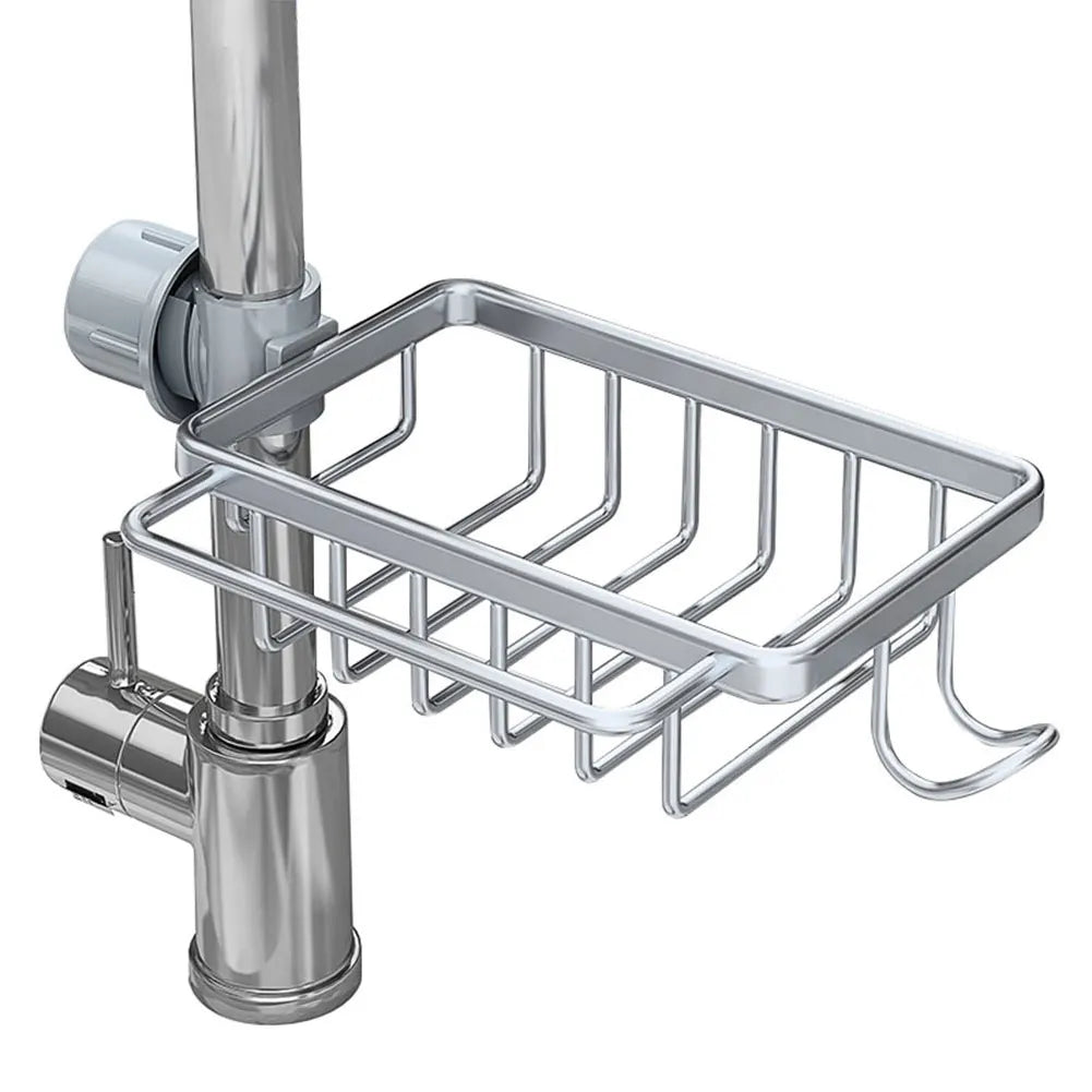 Organizador de grifo para fregadero de cocina, organizador desmontable para fregadero, estante de drenaje para grifo con gancho, funciona con tuberías de agua redondas