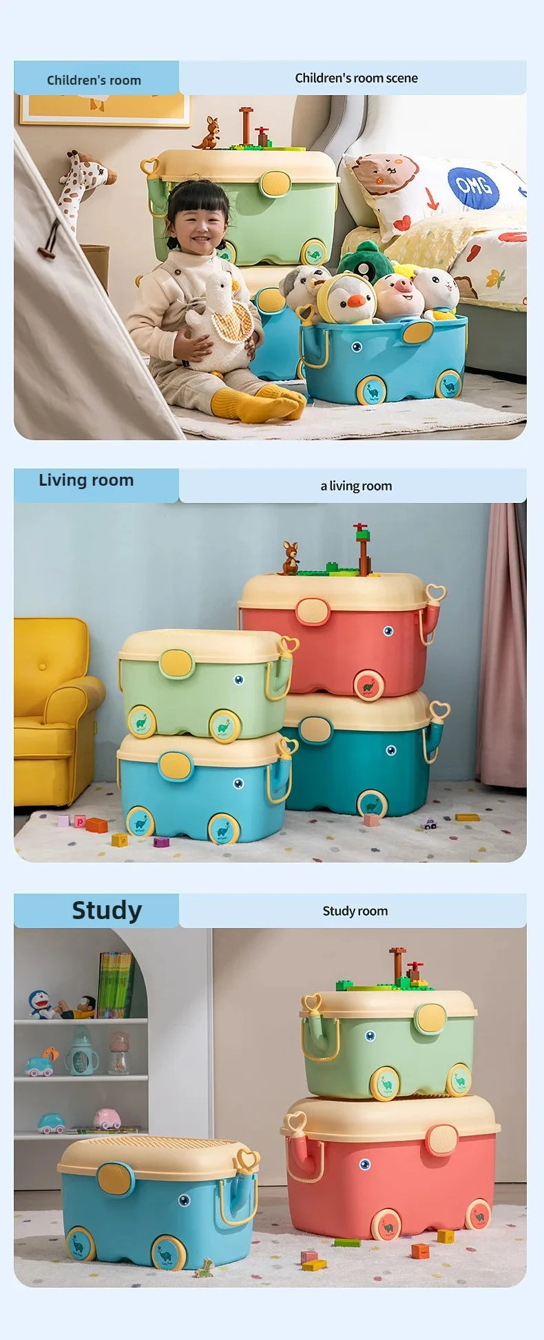 Kids Toy Storage Box with Wheels – Large Dustproof Organizer Bin for Toys, Clothes, Books & Building Blocks