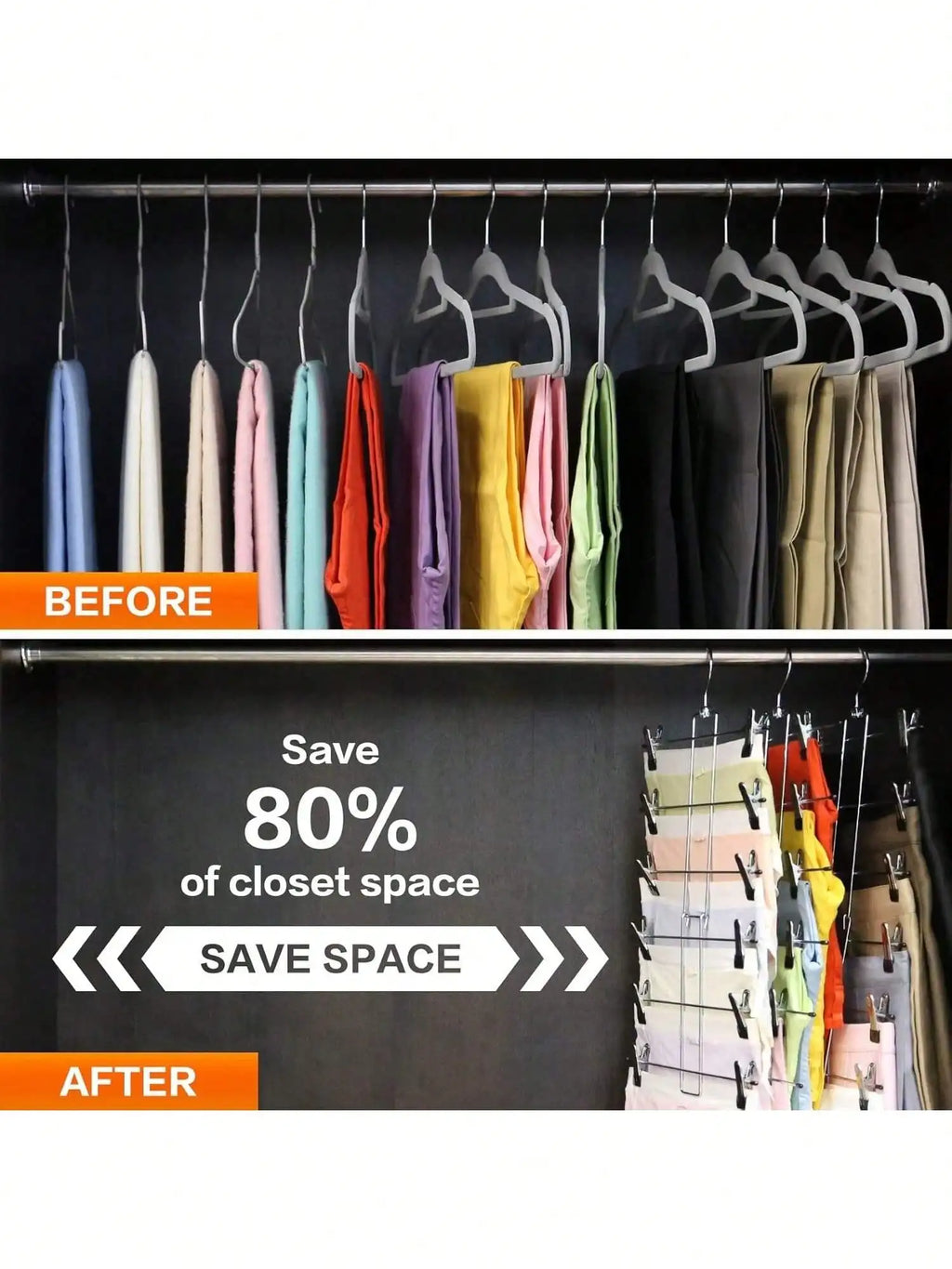 6-Tier Space-Saving Hanger Organizer for Pants, Jeans & Scarves