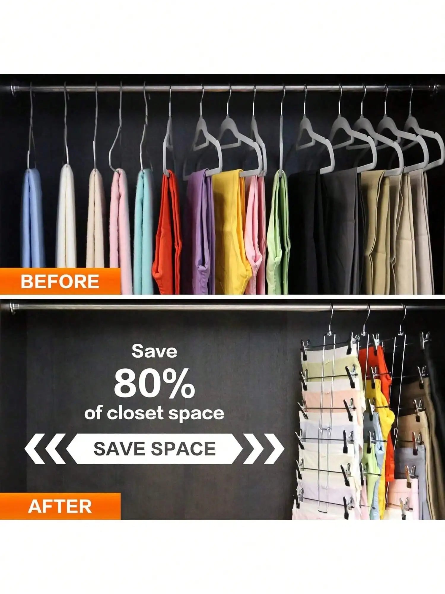6-Tier Space-Saving Hanger Organizer for Pants, Jeans & Scarves