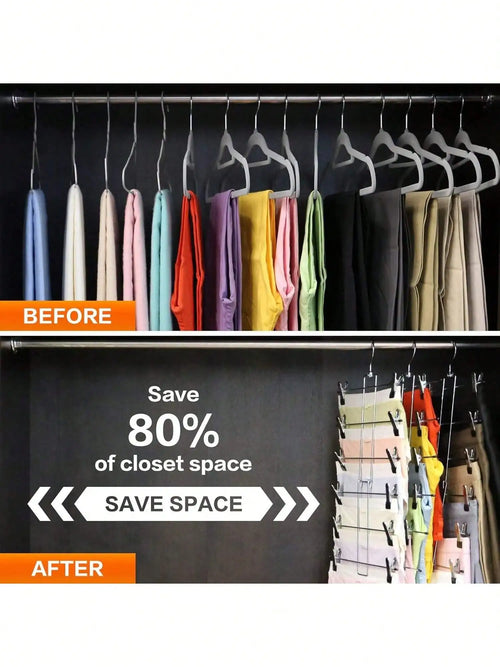 Organizador de Perchas de 6 Niveles – Almacenamiento Vertical para Pantalones, Vaqueros y Pañuelos, Diseño Antideslizante Ajustable, Esencial para Dormitorio y Hogar