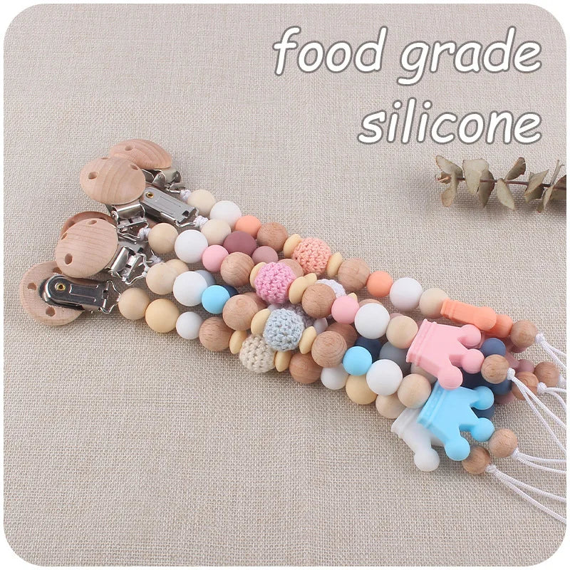 Baby Pacifier Clip Holder – BPA Free Silicone Bead Soother Strap with Teether Chain for Infants & Newborns