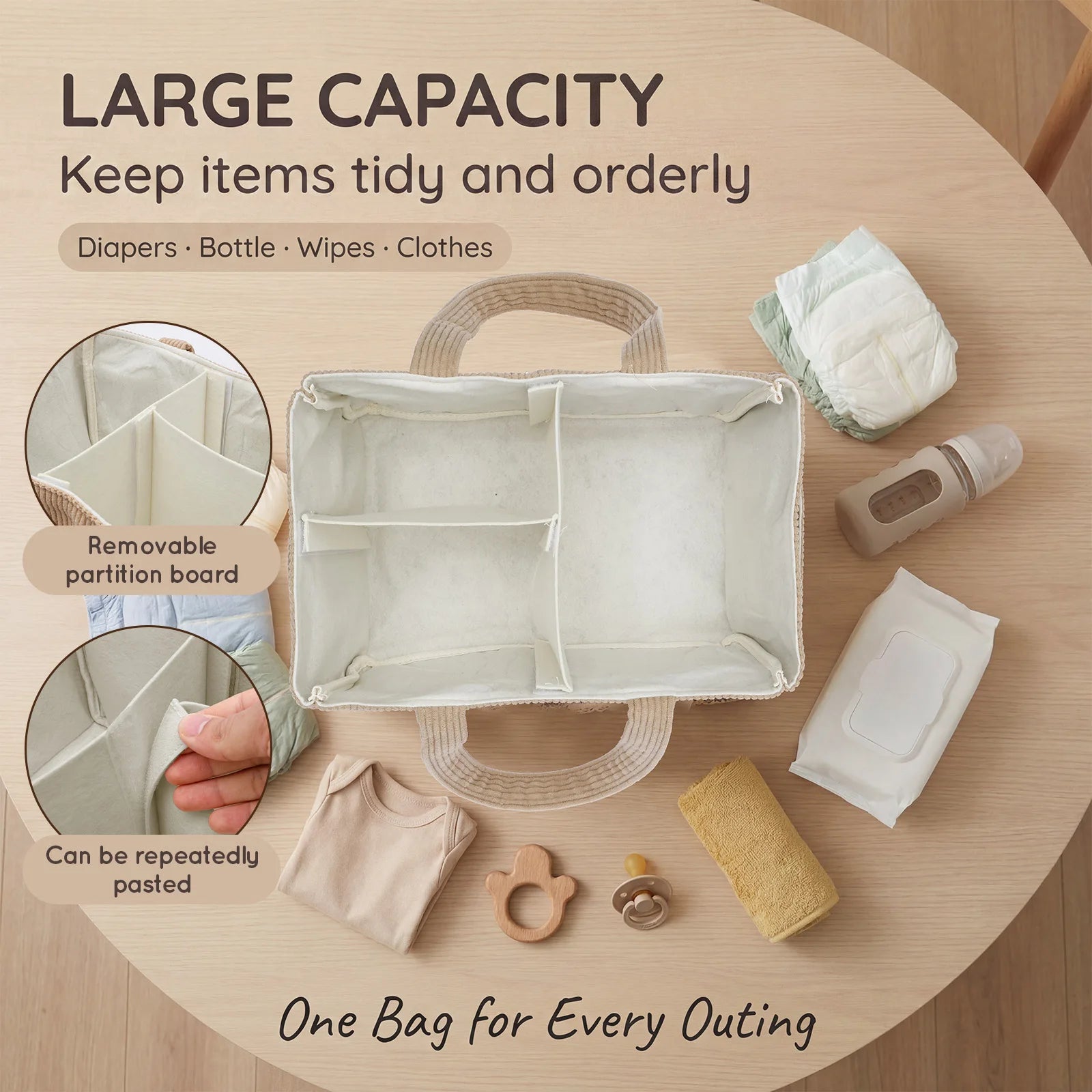 Portable Baby Diaper Caddy Organizer – Soft Corduroy Nursery Storage Basket with Handle, Multi-Pocket Baby Essentials & Toy Organizer