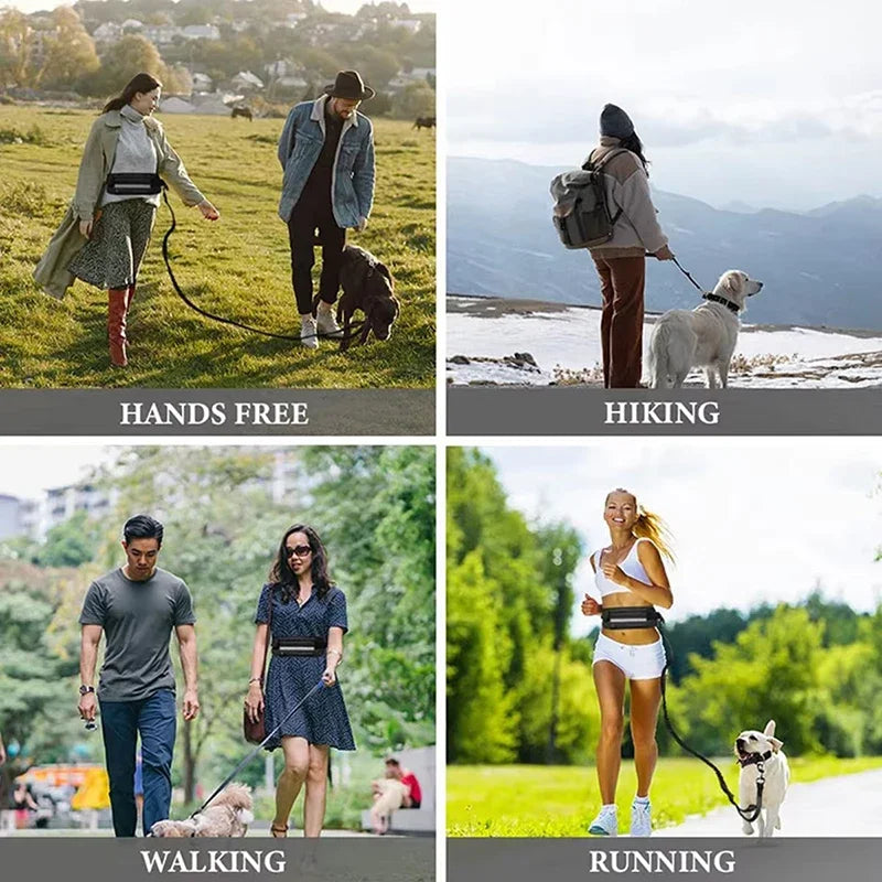Hands-Free Dog Leash with Waist Bag – Reflective Adjustable Bungee Running Lead for Walking, Jogging & Outdoor Adventures