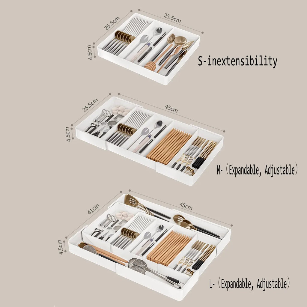 Organizador de cajones, Bandeja de cubiertos para cajón de cocina, Utensilio expandible con compartimento, Soporte para cucharas, tenedores y cuchillos