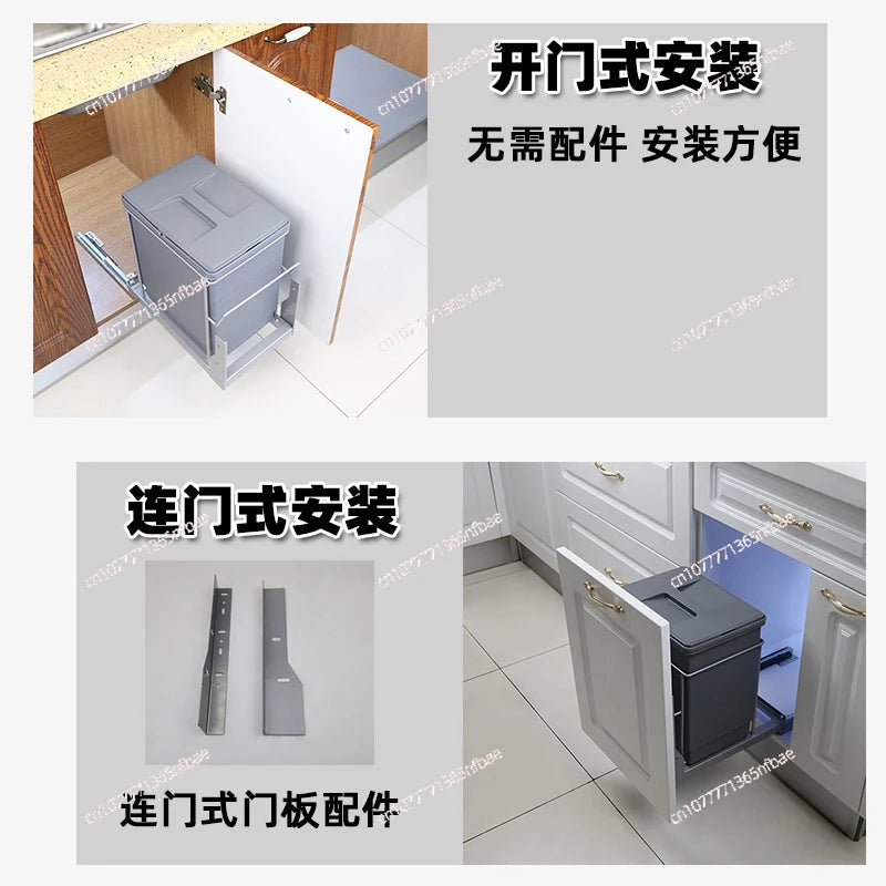 Pull-Out Hidden Kitchen Trash Can with Lid for Cabinet Storage & Waste Sorting