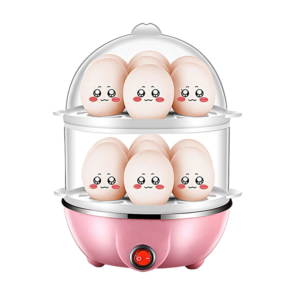 Double Layer Electric Egg Cooker – 14 Egg Automatic Egg Boiler & Food Steamer with Auto Shut-Off and Measuring Cup