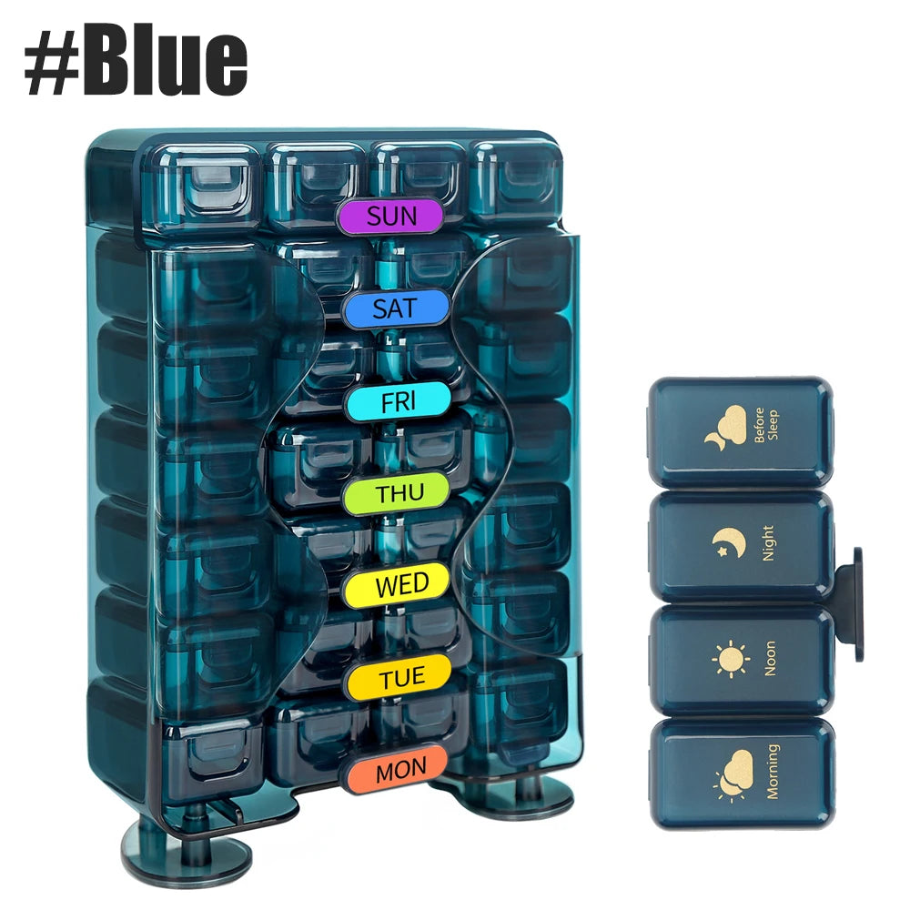 7-Day Weekly Pill Organizer – Large 4 Times a Day Medicine Box with Portable Daily Compartments for Vitamins & Supplements7-Day Weekly Pill Organizer – Large 4 Times a Day Medicine Box with Portable Daily Compartments for Vitamins & Supplements