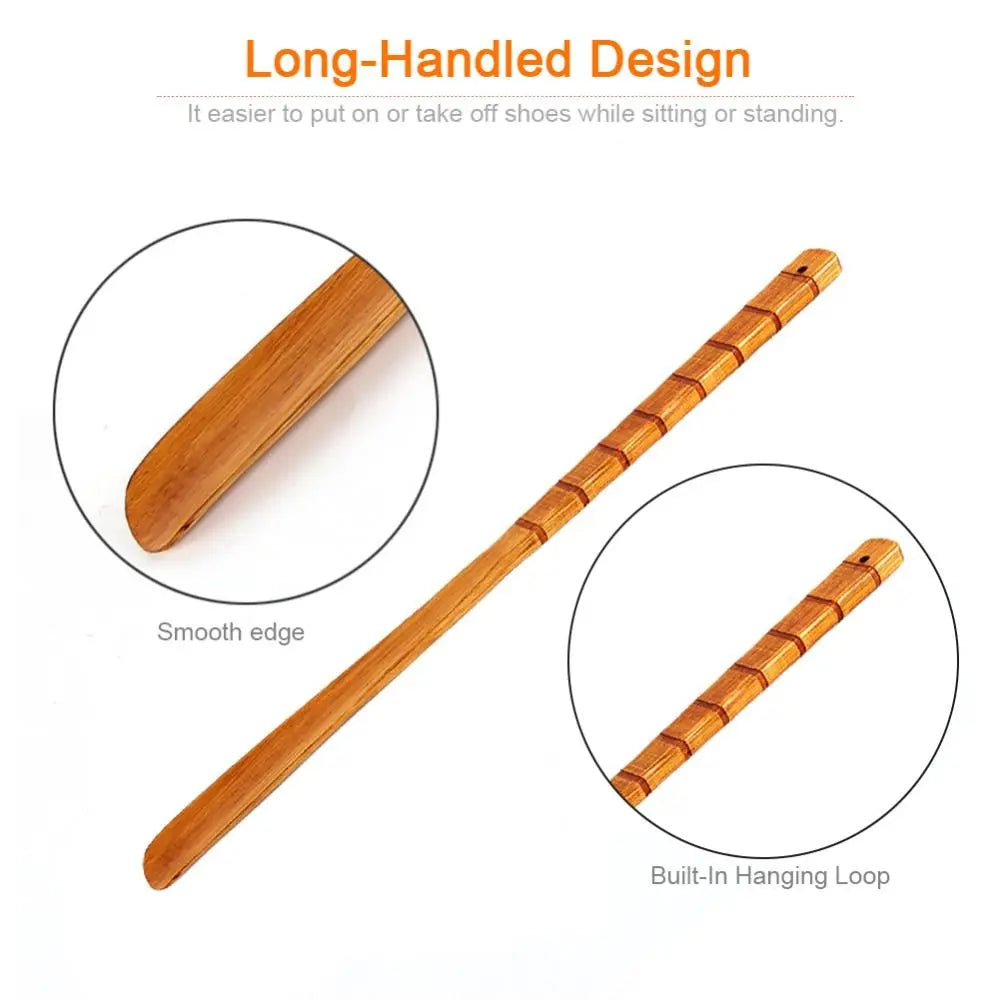 Extra Long Wooden Shoe Horn – Smooth Long Handle Shoehorn for Easy Shoe Wearing, Hanging Design for Seniors, Adults & Travel