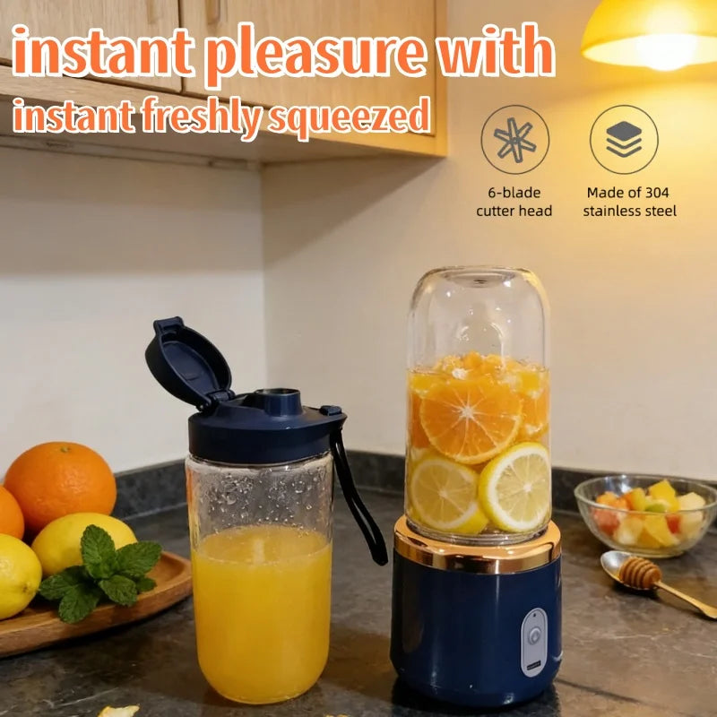 Portable 6-Blade USB Rechargeable Blender for Smoothies, Juices & Ice Crushing
