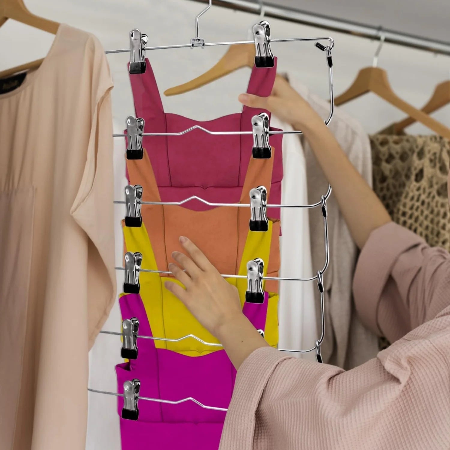 6-Tier Skirt & Pants Hanger with Adjustable Clips