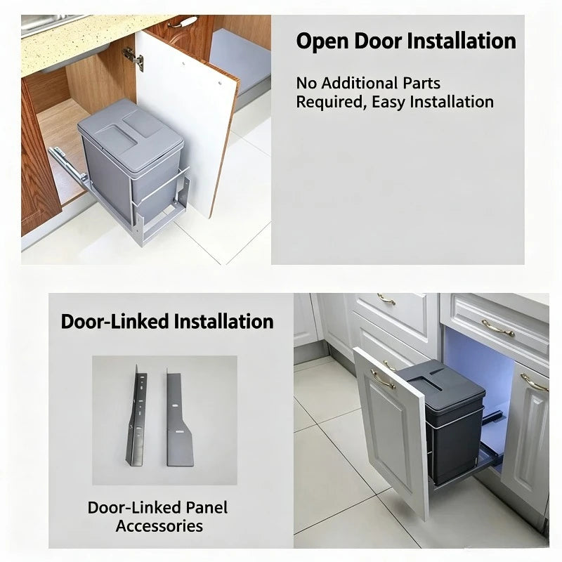 Pull-Out Hidden Kitchen Trash Can with Lid for Cabinet Storage & Waste Sorting