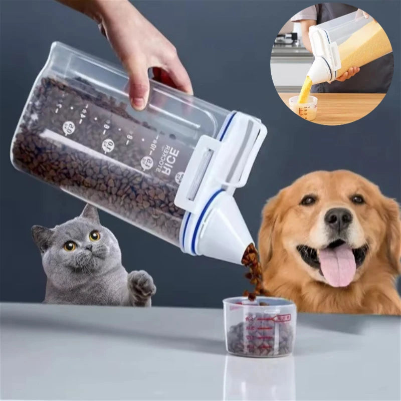1 Contenedor Hermético para Alimentos de Mascotas, 1.5kg/2kg con Taza, Tarro Sellado de Plástico para Alimentos Secos para Perros y Gatos, Incluye Cuchara Medidora