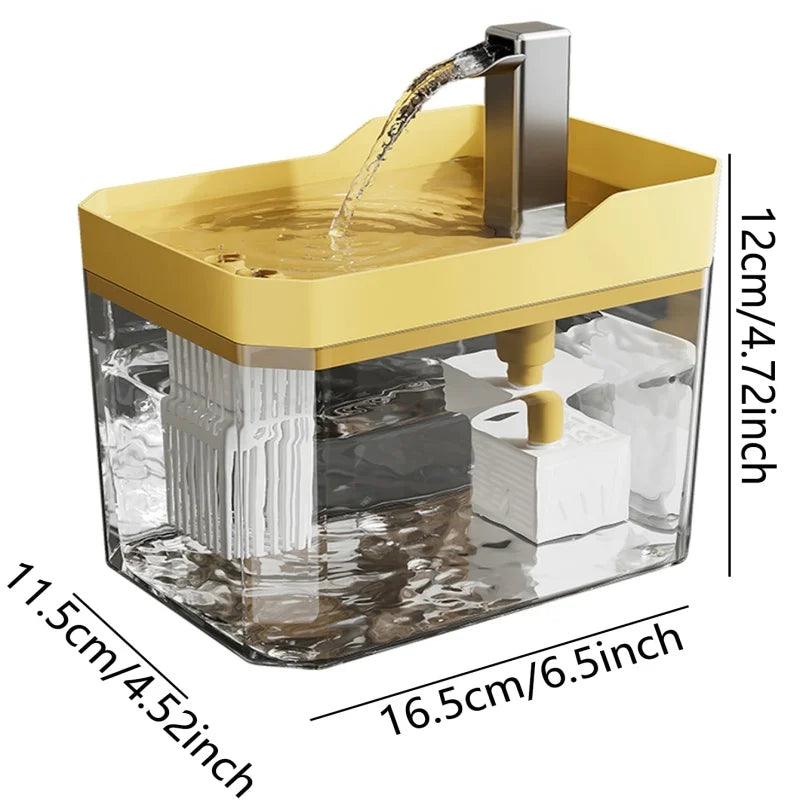 Fuente de agua para gatos de 1.5 L, dispensador de agua transparente para mascotas, filtro circulante ultra silencioso, apagado automático, fuente de agua para mascotas