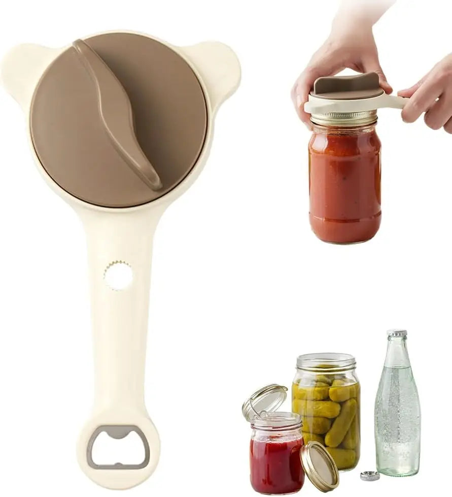 4-in-1 Adjustable Jar Opener with Stainless Steel Grip for Lids, Bottles & Kitchen Use
