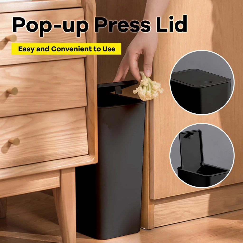 10L Bathroom Trash Can with Press Top Lid for Bedroom, Office & Small Spaces