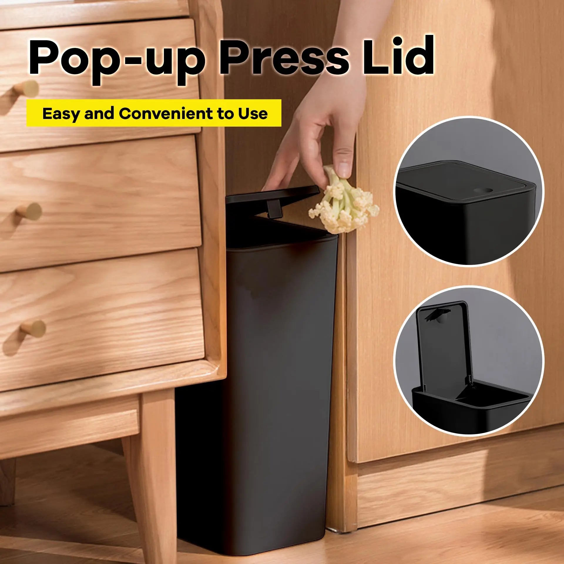 10L Bathroom Trash Can with Press Top Lid for Bedroom, Office & Small Spaces