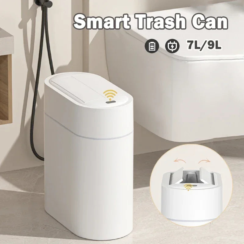 7/9L Automatic Sensor Trash Can with Lid | Wall Mounted Narrow Waste Bin for Kitchen & Bathroom