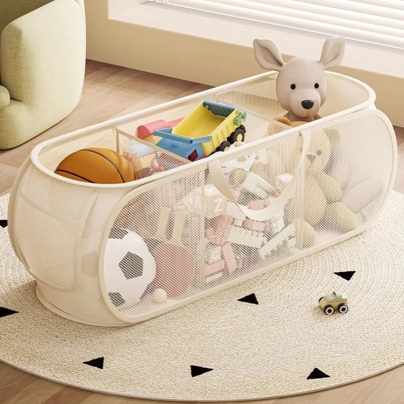 Large Capacity Toy Storage Basket – Portable Canvas Organizer Bin for Plush Toys, Laundry & Household Storage