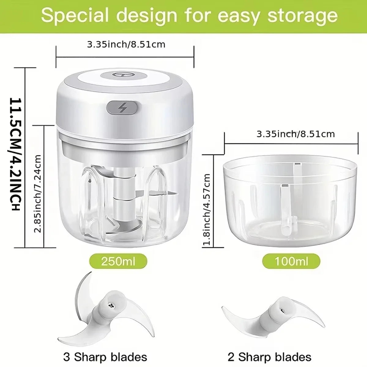Picador de Alimentos Eléctrico Mini Picador de Ajo Machacador USB Portátil Picadora de Carne para Gadgets de Cocina