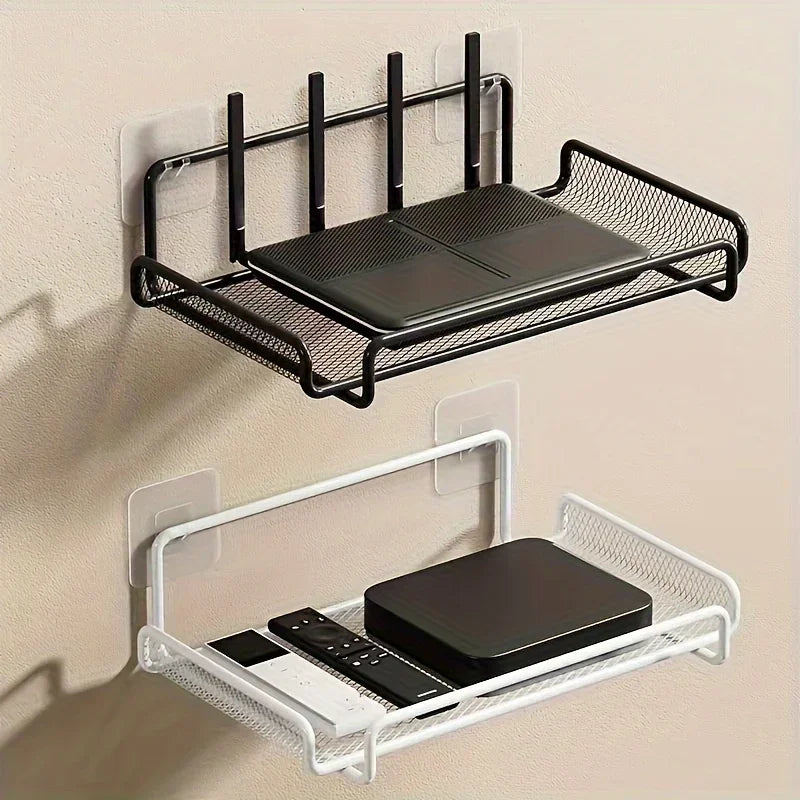 Wall-Mounted Router Shelf – No-Drill Stainless Steel Organizer for WiFi Router, TV Box & Cable Management