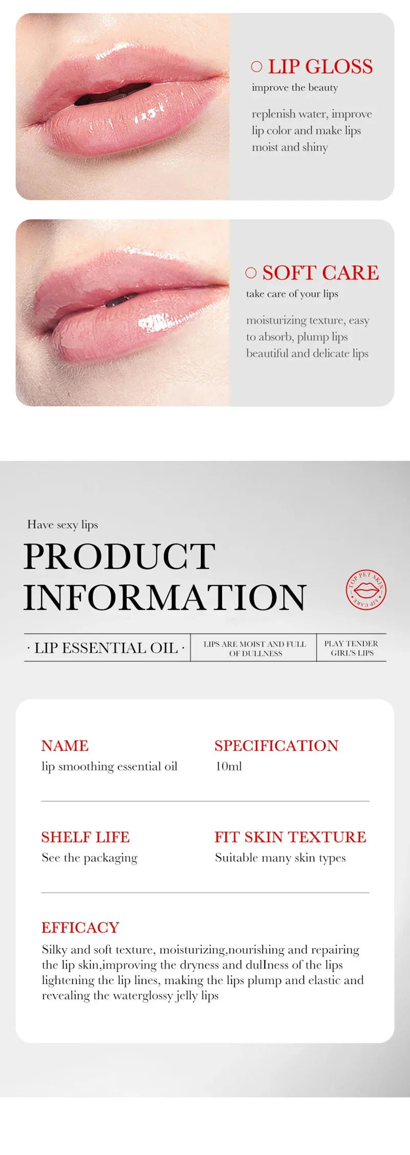 Lip Plumping Serum Oil product packaging and applicator