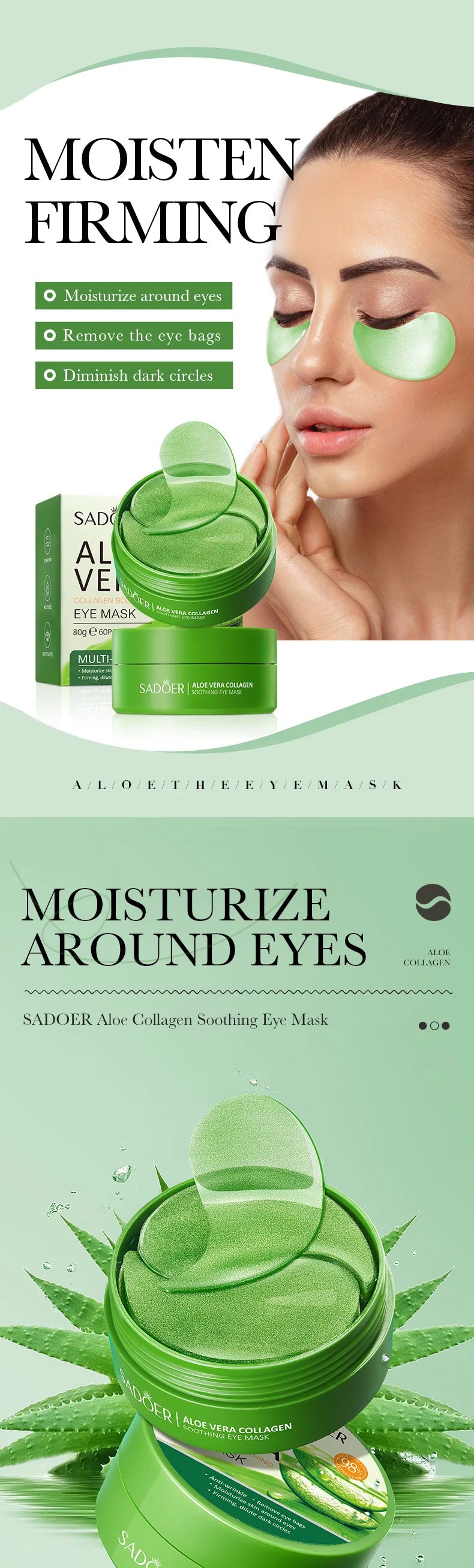 Aloe Vera Collagen Eye Patches – 60 Pcs Firming & Anti-Dark Circles