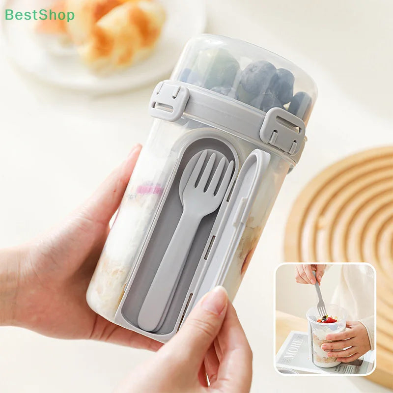 Portable Salad Cup with Fork & Spoon – Double Layer Fresh Keeping Meal Container for Salads, Fruits, Snacks & Yogurt