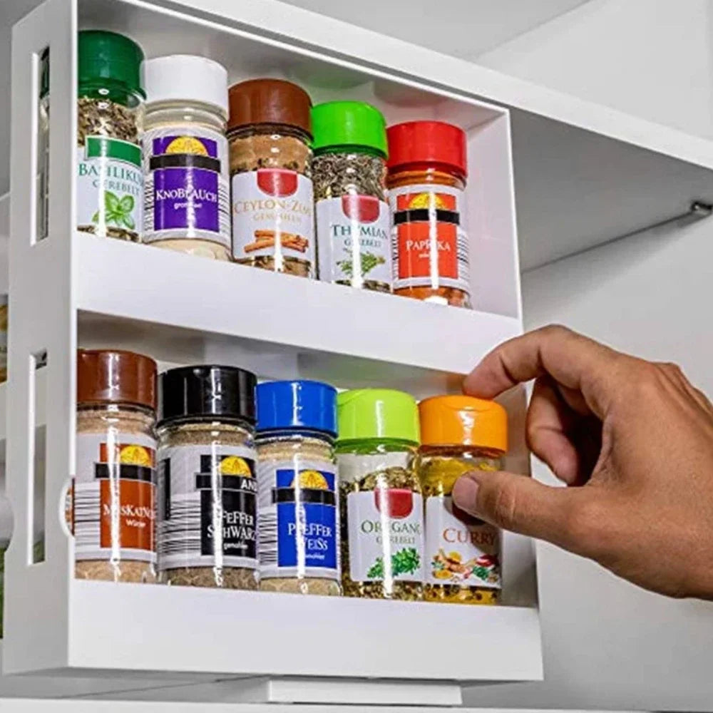 2-Tier Rotating Spice Organizer Rack for Kitchen Cabinet & Countertop Storage