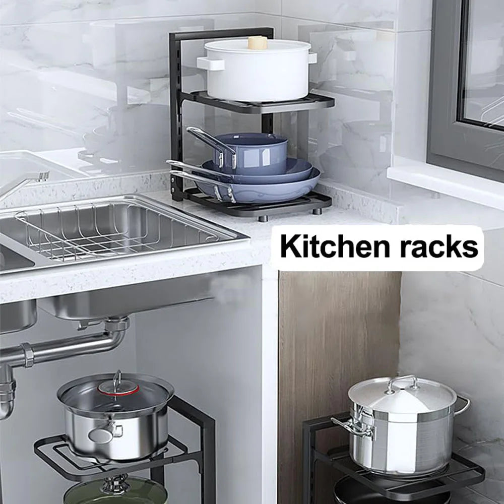 Heavy-Duty Adjustable Pot & Pan Organizer Rack for Kitchen Cabinets