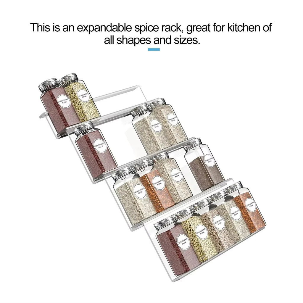 Organizador de especias de 4 niveles, organizador de especias acrílico ajustable, organizador de condimentos expandible para gabinetes de cocina