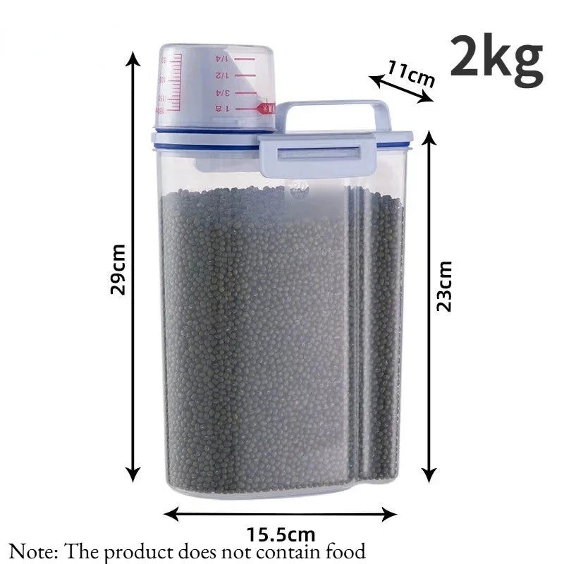 1 Contenedor Hermético para Alimentos de Mascotas, 1.5kg/2kg con Taza, Tarro Sellado de Plástico para Alimentos Secos para Perros y Gatos, Incluye Cuchara Medidora