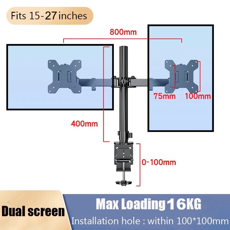 Dual Monitor Stand for 27 Inch Screens with Adjustable Height, Tilt & 360° Rotation