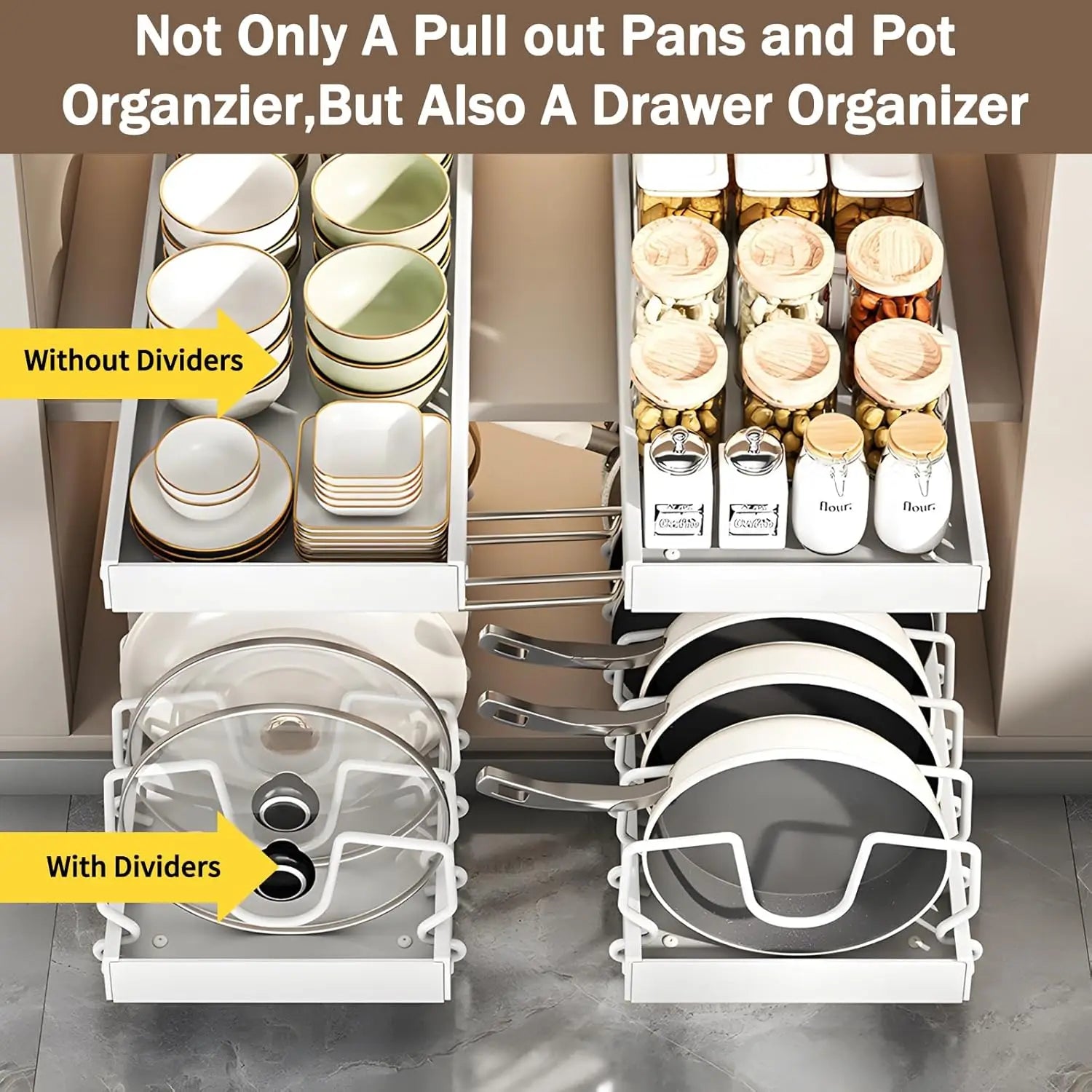 Pull-Out Pot & Pan Organizer with Adjustable Dividers