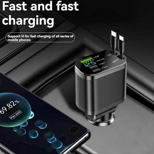 Cargador de coche, cargador de coche con cable retráctil, cargador PD para coche, cargador rápido para coche, carga superrápida, carga flash, cinco en uno cig