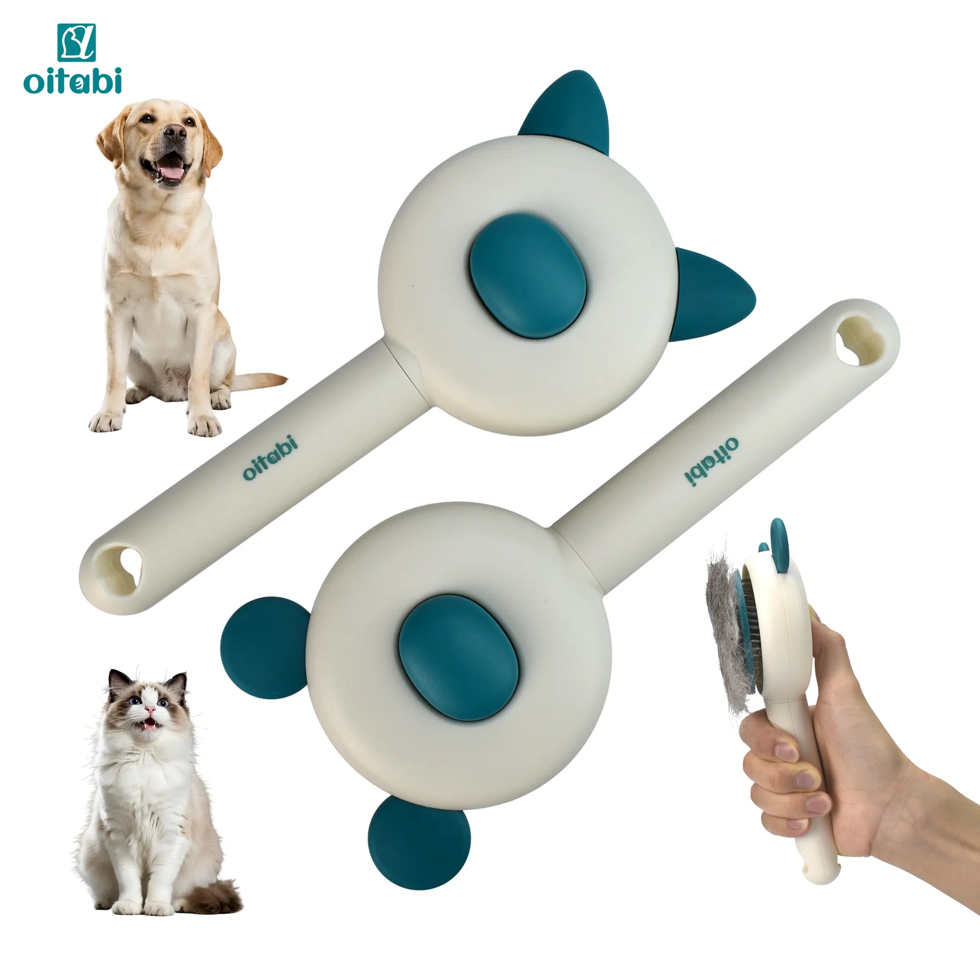 Oitabi Self-Cleaning Slicker Brush – Skin-Friendly Deshedding Grooming Brush for Dogs & Cats