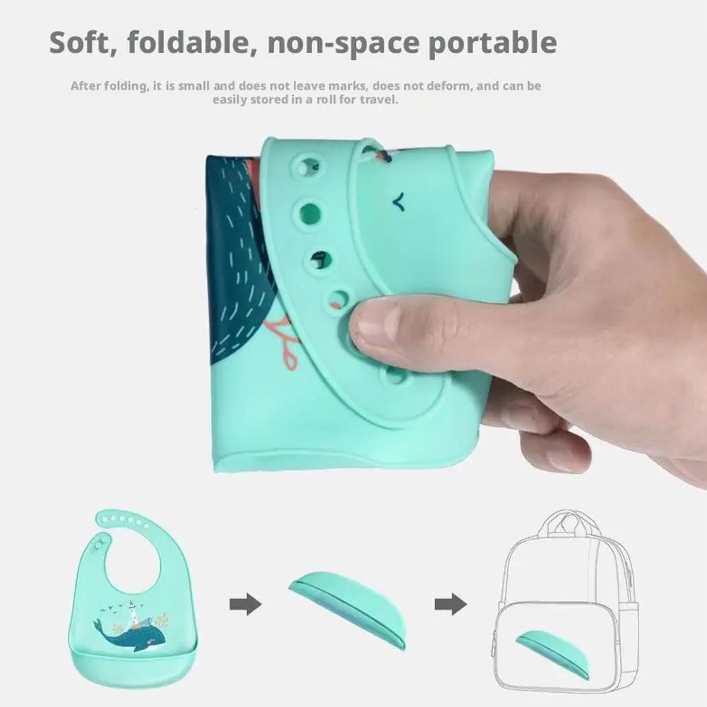 Children Silicone Baby Bib with Large Food Catcher – Waterproof Soft Feeding Bib with Cute Prints for Toddlers 1-3 Years