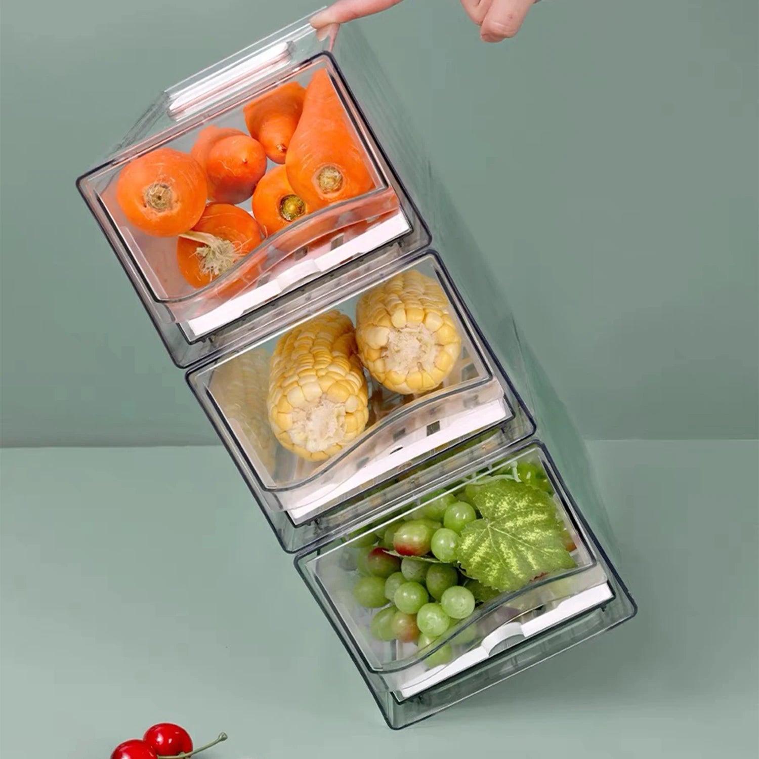 Organizador de nevera, Contenedores organizadores apilables para nevera Contenedores reutilizables de almacenamiento de alimentos Organizador de cajones de nevera para cocina doméstica