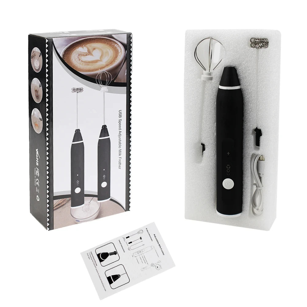 Espumador de Leche Eléctrico, Batidor de Huevos, Mezclador de Café y Leche Portátil Recargable de Doble Varilla de 3 Velocidades, Herramienta de Repostería, Espumador de Crema