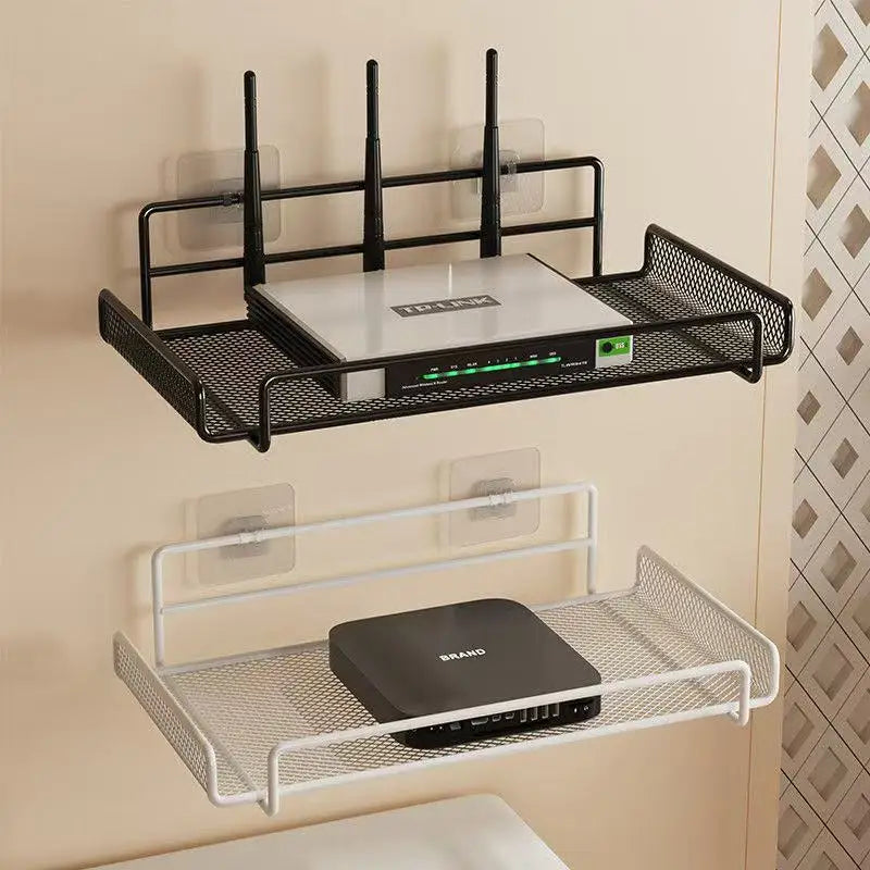 Wall-Mounted Router Shelf – No-Drill Stainless Steel Organizer for WiFi Router, TV Box & Cable Management