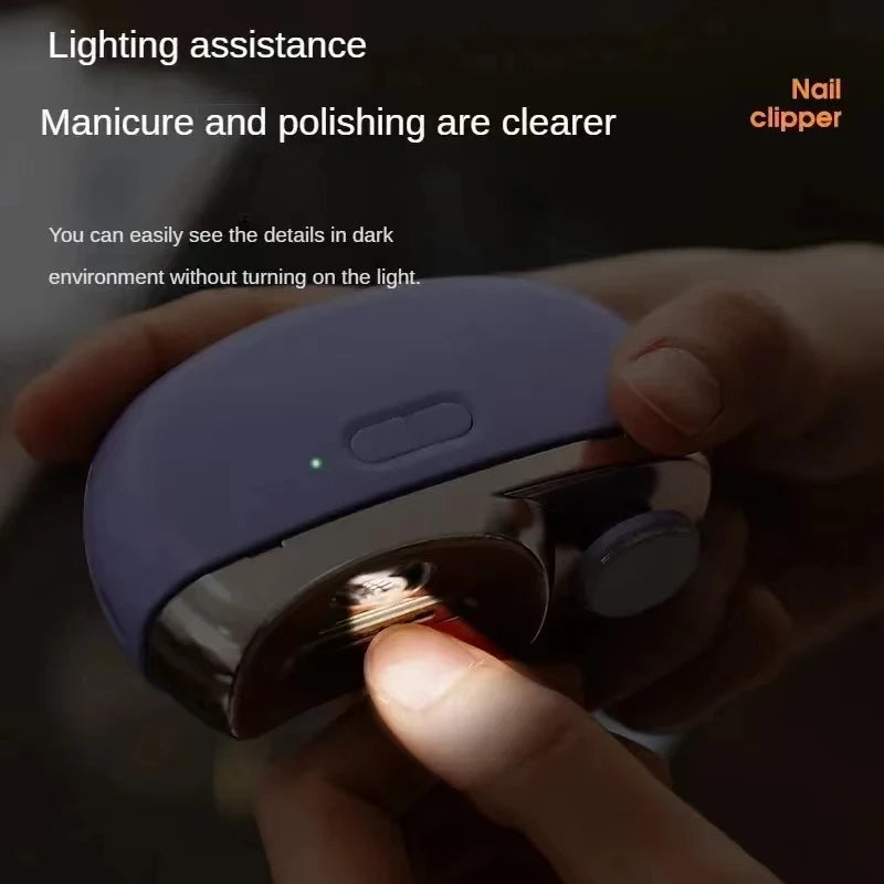 2-in-1 Electric Nail Clipper & Polisher – USB Rechargeable Automatic Nail Grinder with LED Light for Manicure & Nail Care