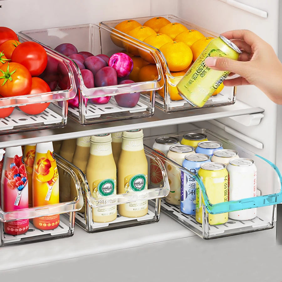 Clear Refrigerator Organizer Bins for Food, Fruit & Drinks
