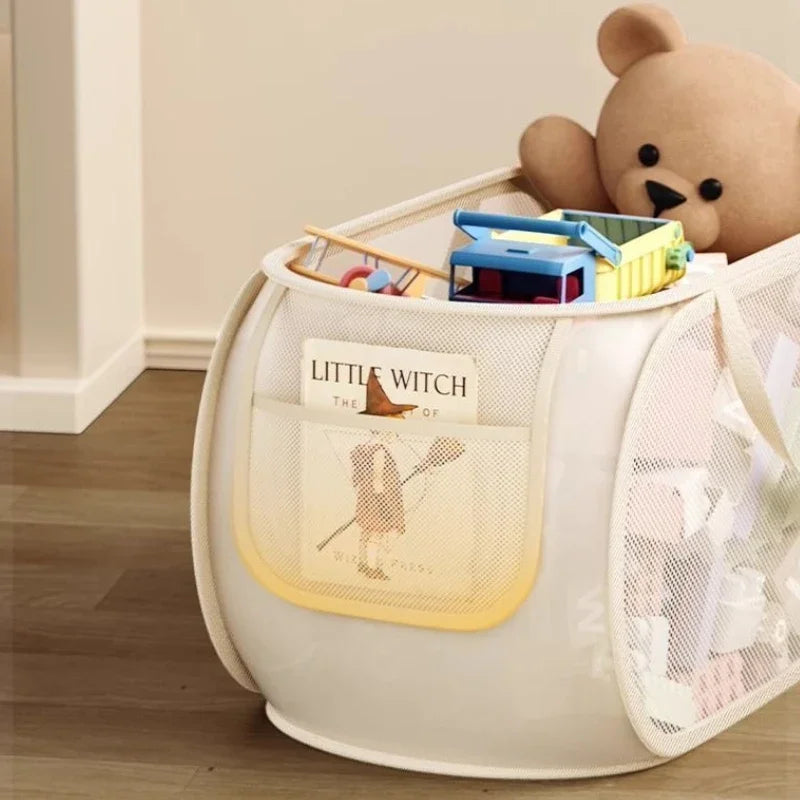 Large Capacity Toy Storage Basket – Portable Canvas Organizer Bin for Plush Toys, Laundry & Household Storage