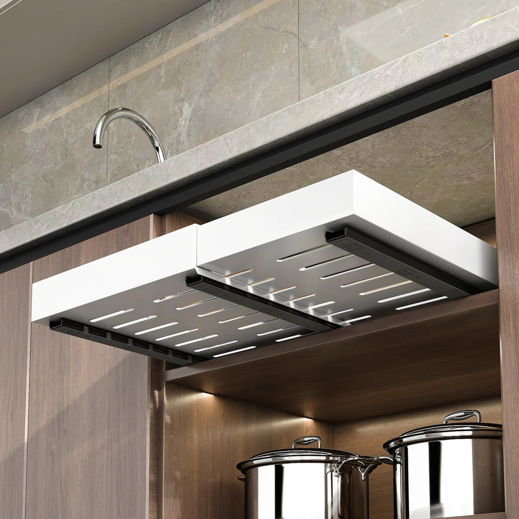 Expandable Pull-Out Cabinet Organizer with Adjustable Sliding Drawer