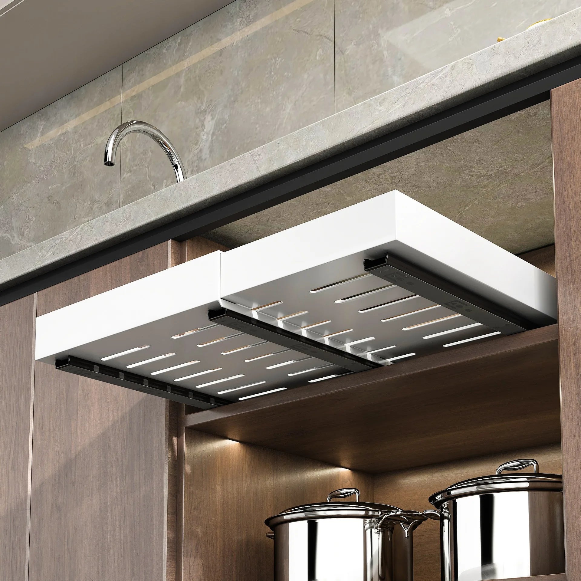 Expandable Pull-Out Cabinet Organizer with Adjustable Sliding Drawer