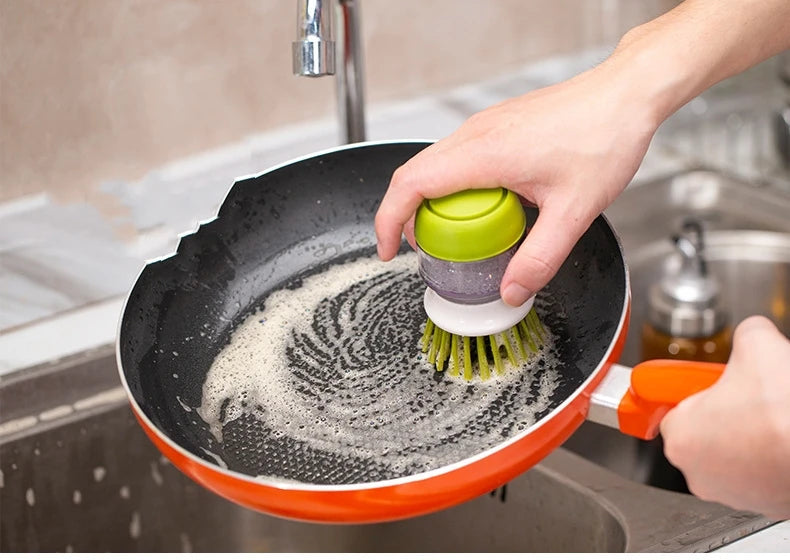 Soap Dispensing Dish Brush with Replaceable Head & Storage Stand