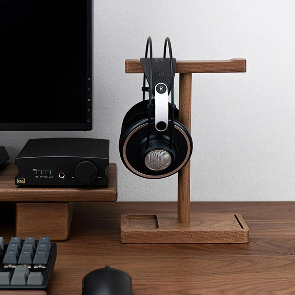 Wooden Headphone Stand Walnut Headphone Rack Rustic Desktop HeElegant Walnut Wood Headphone Stand – Rustic Desktop Organizer for Gaming & Music Headsetsadphone Hanger Universal Headphone Holder for Most Music Game