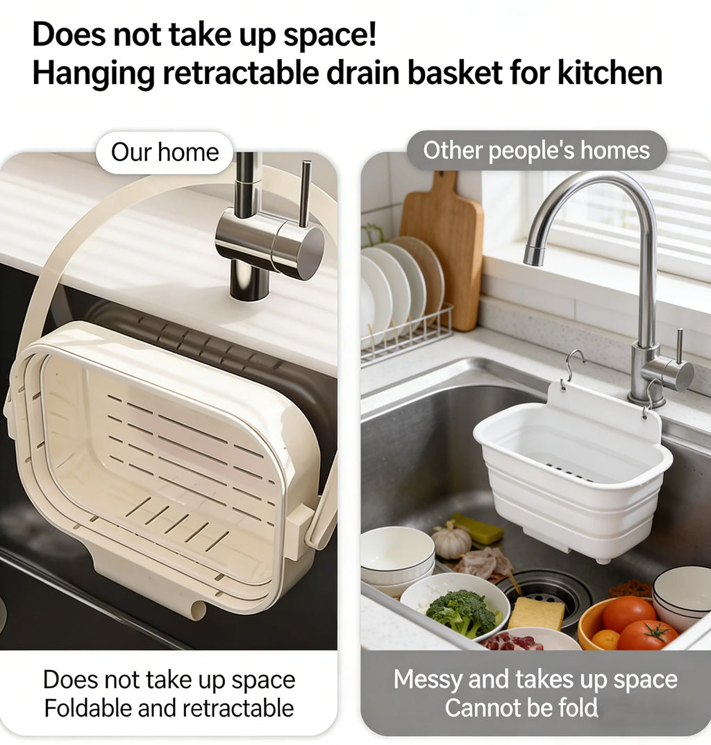 Colador de fregadero plegable y expandible colgante, cesta de filtro para residuos de alimentos y frutas, colador de fregadero ahorrador de espacio para cocina doméstica