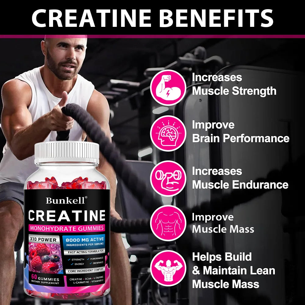 Creatine Monohydrate Gummies – 8000mg Creatine Supplement for Workout Performance, Muscle Strength & Fitness Support