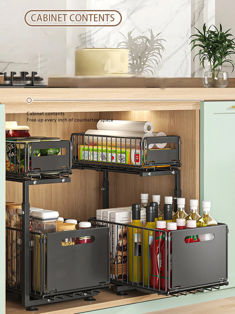 2-Tier Pull-Out Under Sink Organizer with Adjustable Height